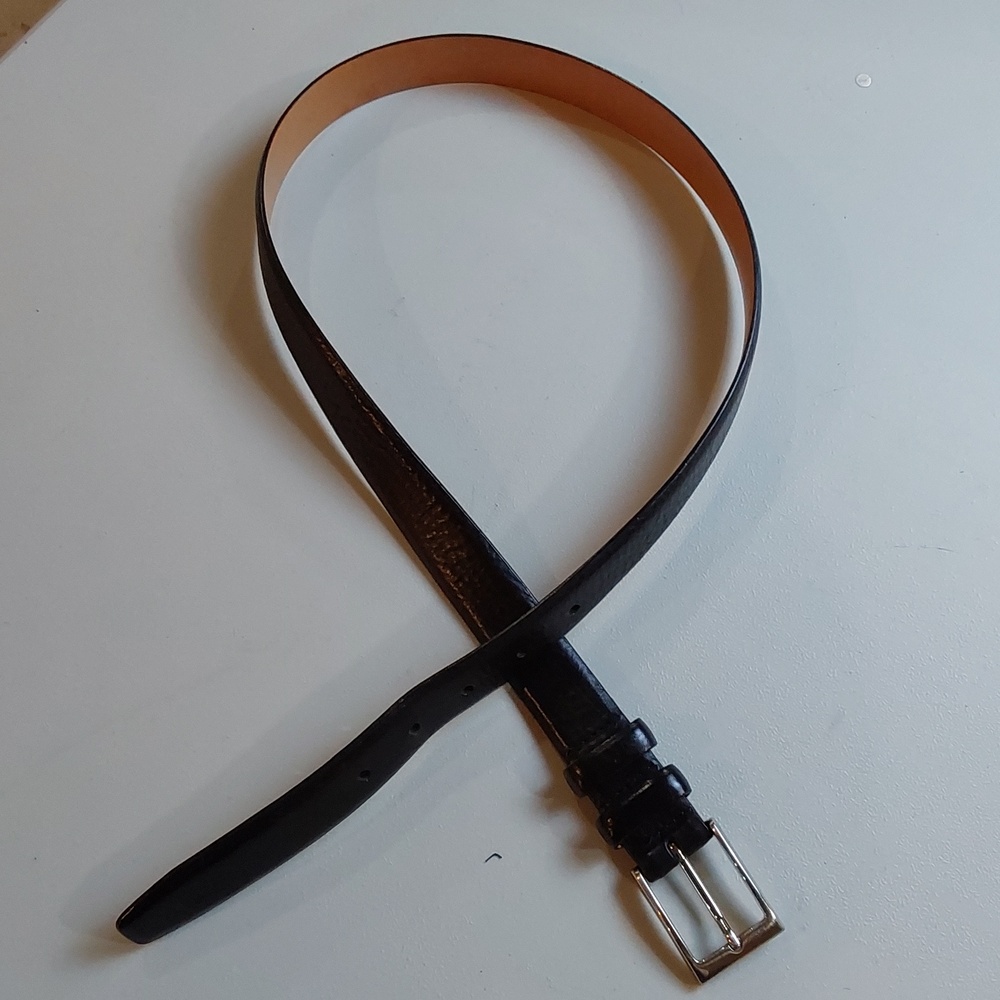 Lands End| Black Textured Supple Leather Men's Belt with Silver Buckle 34